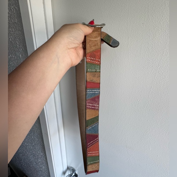 Fossil Patchwork Leather belt Genuine Suede Size M Multi Color Hippy Granny 90s - Picture 8 of 12